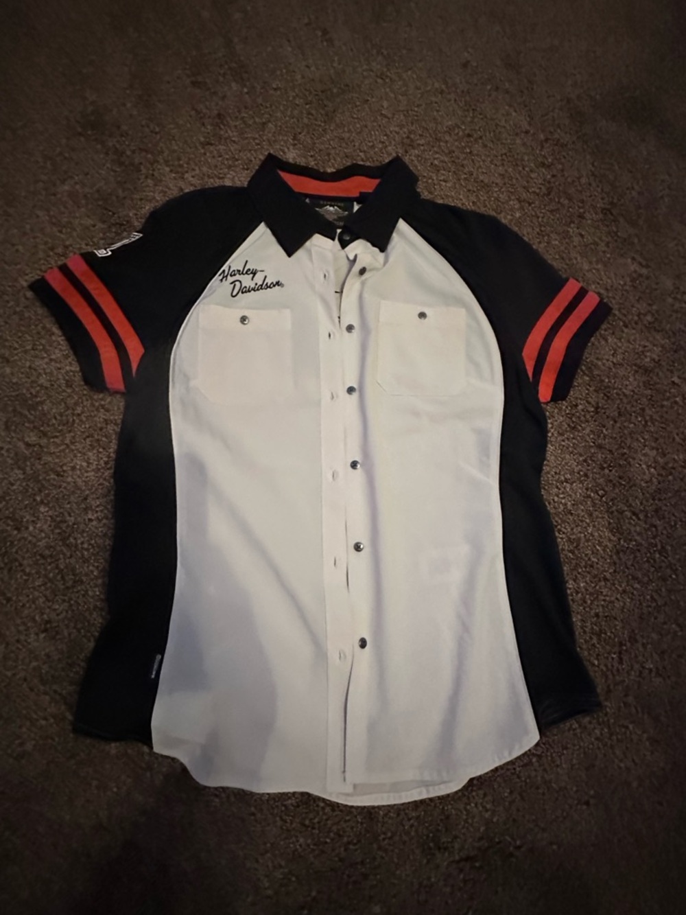 Harley-Davidson NWOT White & Black Short Sleeve Button-Down Shirt